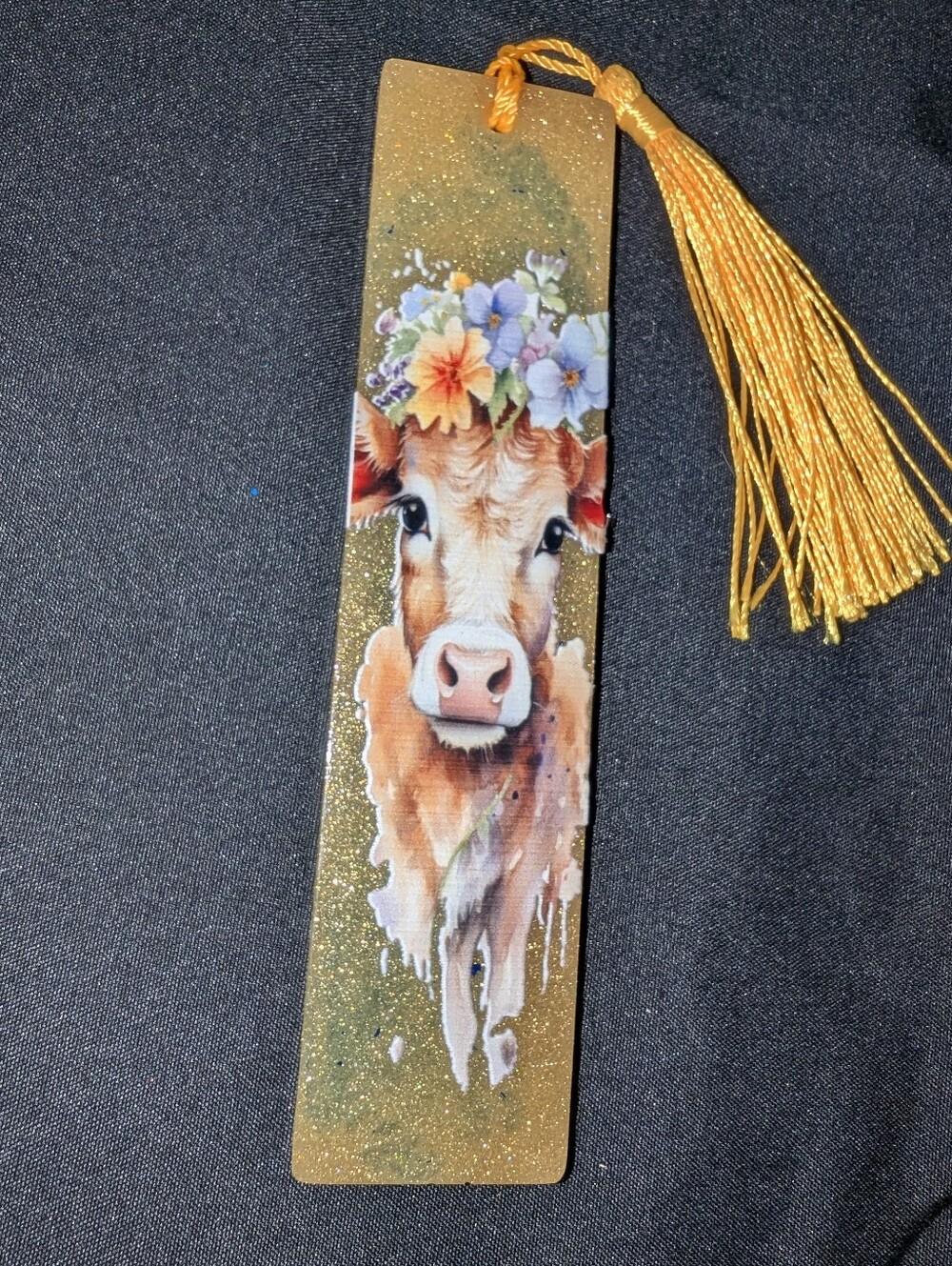 Handmade Cow Glitter Bookmark